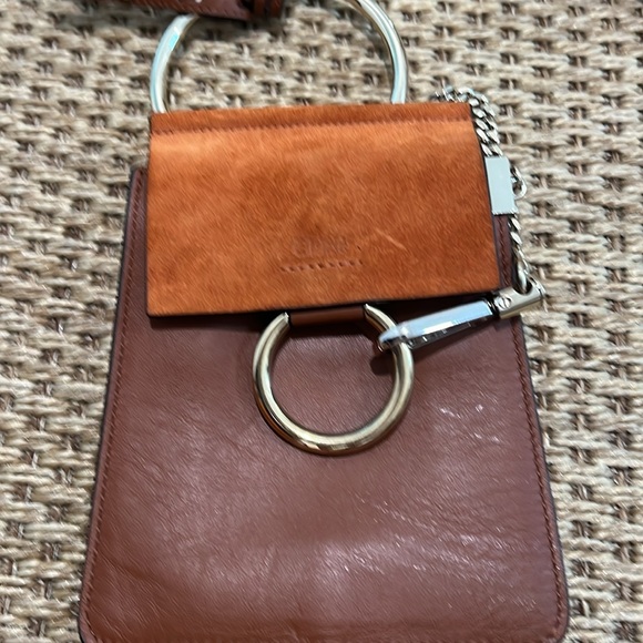 CHLOE Faye Brown Bag with Gold Ring 24 inch drop Mini in Brown calfskin/ suede - Picture 4 of 12